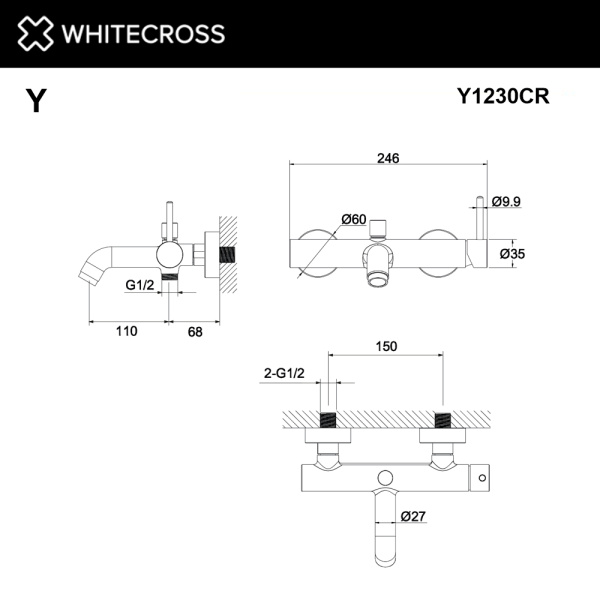 смеситель для ванны whitecross y y1230cr, хром