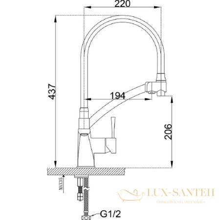 смеситель zorg sanitary zr 354-6 yf для кухни, хром