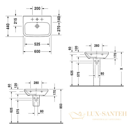 раковина duravit durastyle 2319600000 600х440 мм, белый