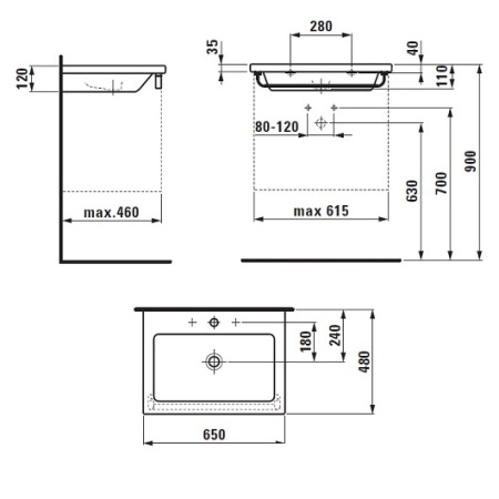 раковина laufen living square 8.1643.1.000.104.1 650х480 мм, белый 