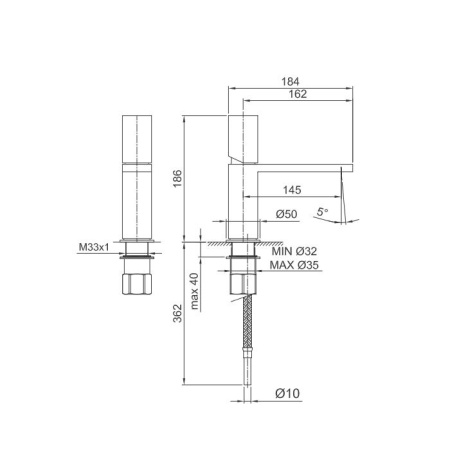 смеситель для раковины, fantini milano, 31 p5 3003wf, 1 отв., без донного клапана, излив 145мм, matt gun metal pvd