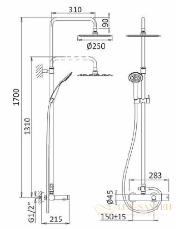 душевая система cezares czr czr-b-cvd-sr, золото