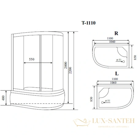 душевая кабина timo standart t-1110 r 110x85x220 см, стекло тонированное