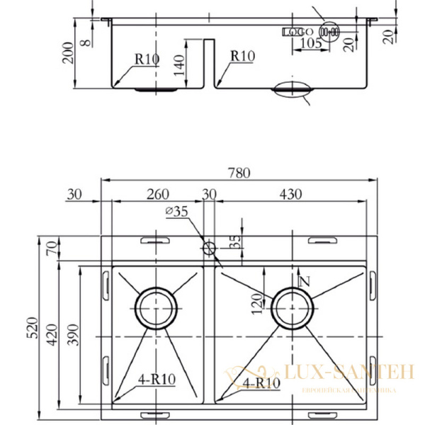 кухонная мойка zorg master zm r-5278-r, матовый хром