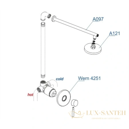 душевой комплект wasserkraft wern a12497 250 мм, никель