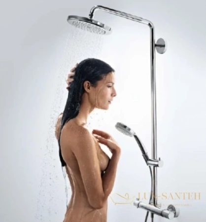 душевая стойка hansgrohe croma 27185000 220 air 1jet showerpipe, поворотный держатель 400 мм, ½’