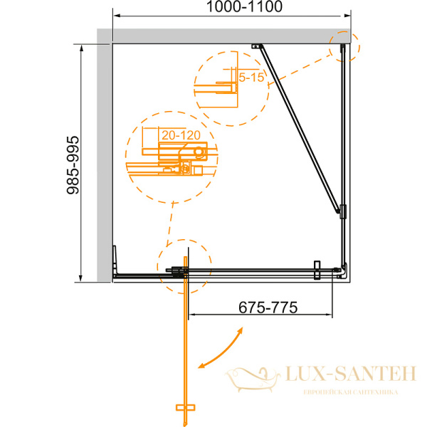 душевой уголок cezares slider slider-ah-1-100-100/110-br-nero 110x100 профиль черный матовый, стекло бронзовое