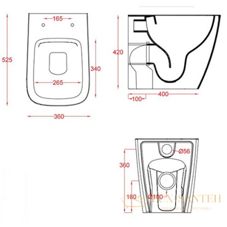 чаша приставного унитаза artceram a16 rimless asv004 01 00 безободковая, белый