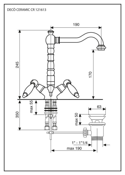 смеситель для раковины emmevi deco ceramic 121613/or с донным клапаном, золото