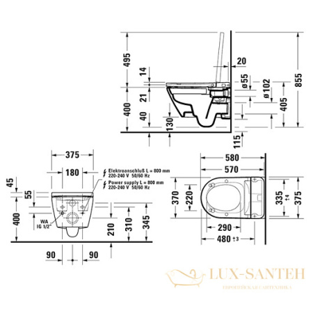 унитаз-биде подвесной duravit d-neo 654000012004300 компакт, белый