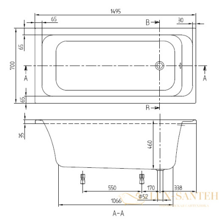 акриловая ванна villeroy & boch architectura 150х70 uba157ara2v-01, белый alpin