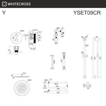 термостатическая душевая система скрытого монтажа whitecross y yset09cr, хром