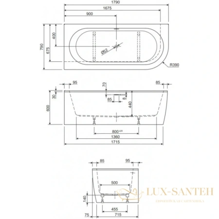 акриловая ванна cezares slim slim corner-180-80-60-l-w37-set 179x79 см, белый