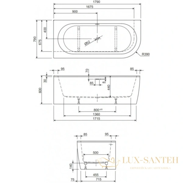 акриловая ванна cezares slim slim corner-180-80-60-l-w37-set 179x79 см, белый