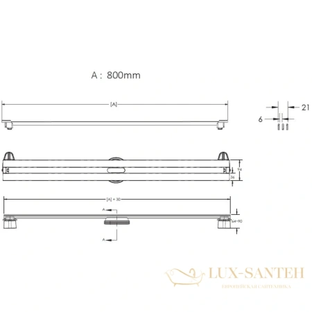 душевой канал berges super slim 092154 800 мм, золото