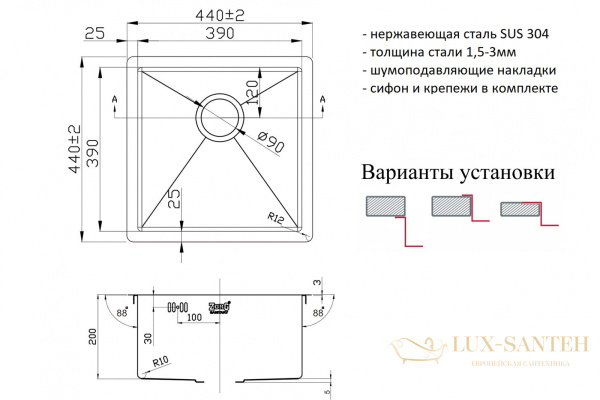 кухонная мойка zorg pvd grafit pvd 4444 grafit, графит