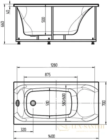 акриловая ванна aquatek альфа 140x70 alf140-0000019 с фронтальным экраном, слив слева, без гидромассажа