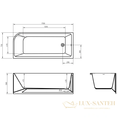 ванна угловая 170x73 см левосторонняя, belbagno bb712-1700-730-l, белый глянцевый