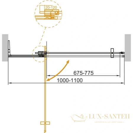 душевая дверь cezares slider-b-1 slider-b-1-100/110-grigio-cr 100-110 см, серый