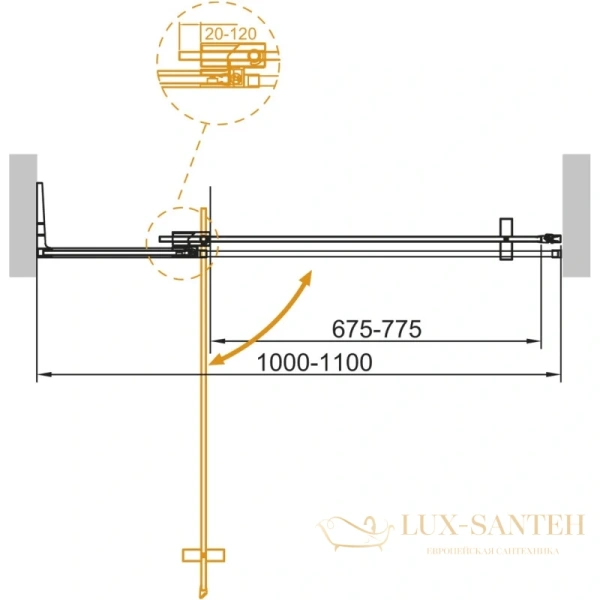 душевая дверь cezares slider-b-1 slider-b-1-100/110-grigio-nero 100-110 см, серый