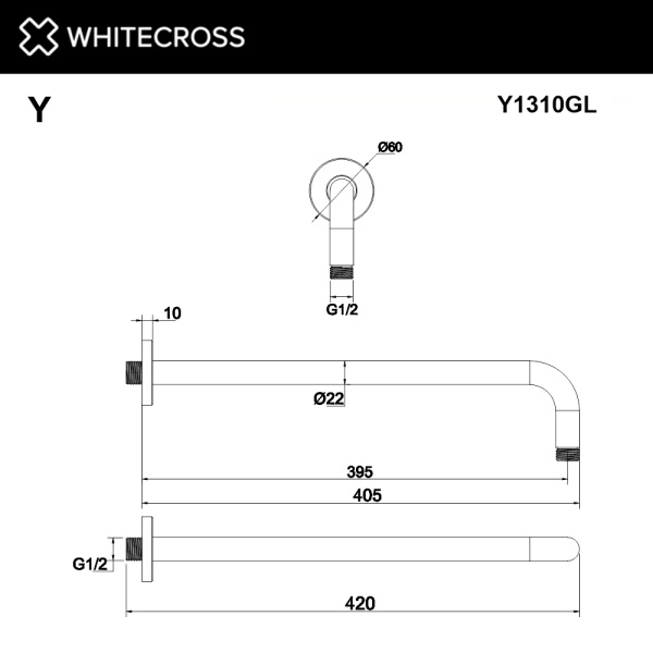 кронштейн душевой настенный whitecross y1310gl, золото