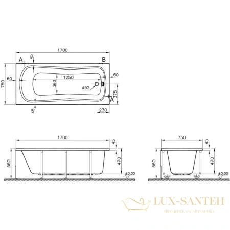 фронтальная панель для ванны vitra comfort 51480001000 170 см, белый