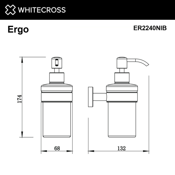 дозатор для жидкого мыла подвесной whitecross ergo er2240nib, брашированный никель