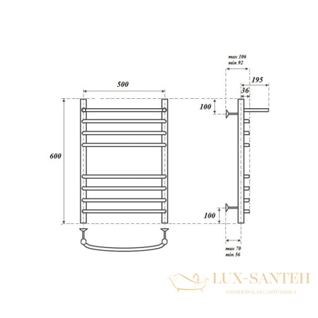 полотенцесушитель 500x600 водяной point альфа pn05156sp п7 с полкой, хром