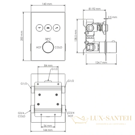 душевой комплект wasserkraft neime a171919 thermo 400 мм, хром