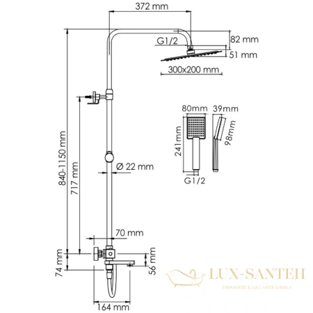 душевая система wasserkraft a199.069.141.087.ch thermo 300х200 мм, хром