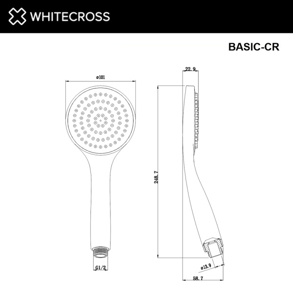 душевая лейка 1 режим whitecross basic-cr, хром