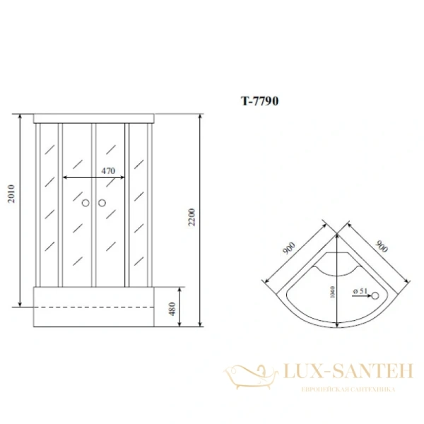 душевая кабина timo lux t-7790 p 90x90x220 см, стекло прозрачное