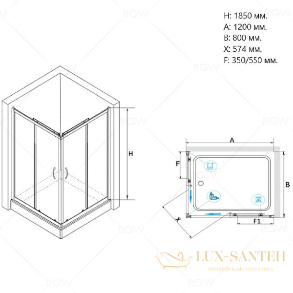 душевой уголок rgw passage 020814682-11 pa-146 120х80, профиль хром, стекло прозрачное