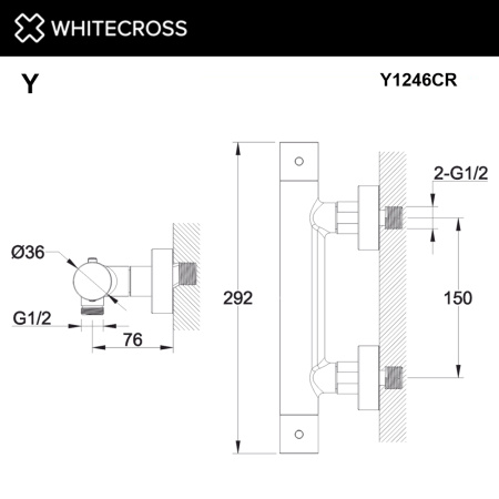 смеситель термостатический для душа whitecross y y1246cr, хром