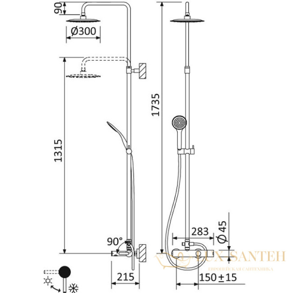 душевая система cezares leaf leaf-cvda-30-01, хром