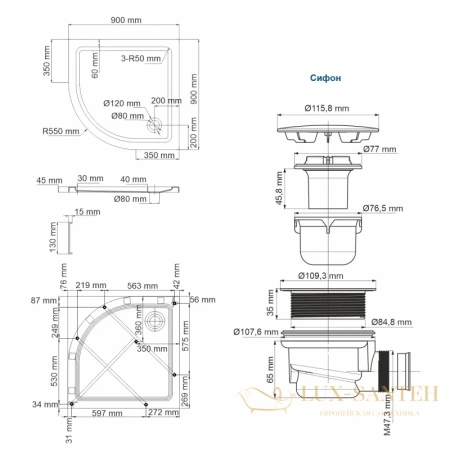 акриловый поддон wasserkraft isen 26t01 90x90 см, белый