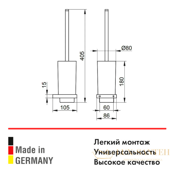 ершик для унитаза keuco edition 11 11164039000 в комплекте с держателем, хрустальной матовой колбой и запасной головкой ершика, подвесной, латунь, бро