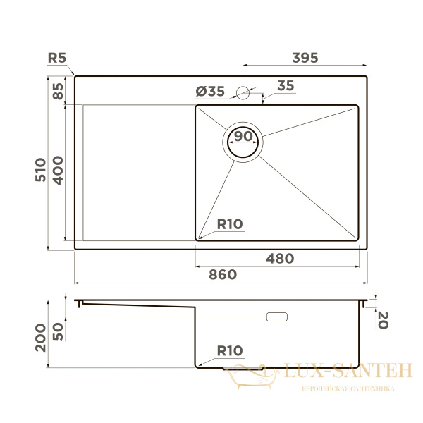 кухонная мойка omoikiri akisame 86-lg-r side 4997046, светлое золото