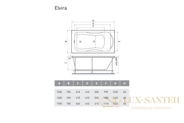 ванна акриловая relisan elvira 150x75