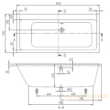 акриловая ванна villeroy & boch subway uba167sub2v-01 прямоугольная 160 х 70 см, белый