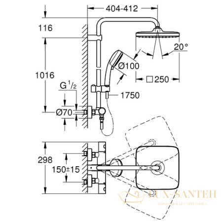 душевая система grohe tempesta cosmopolitan 250 cube 26689000 9,5 л/мин, хром