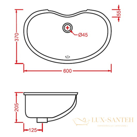 раковина встраиваемая снизу artceram washbasins idea idl001 01 00 600х370 мм, белый