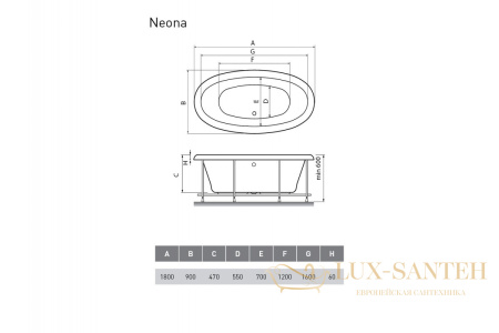 ванна акриловая relisan neona 180x90