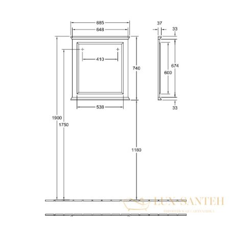 зеркало villeroy & boch hommage 85650100 685х740 мм, темное дерево