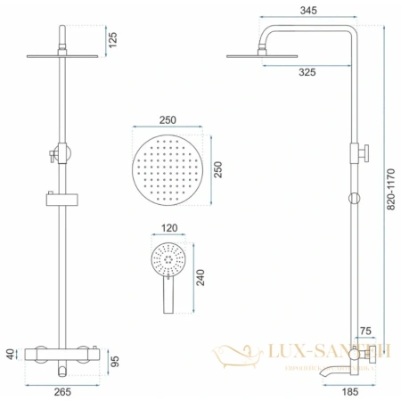 душевая система rea lungo rea-p6604 250 мм, золотой матовый