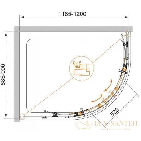 душевой уголок cezares eco eco-o-rh-2-120/90-p-cr 120x90 профиль хром, стекло рифленое