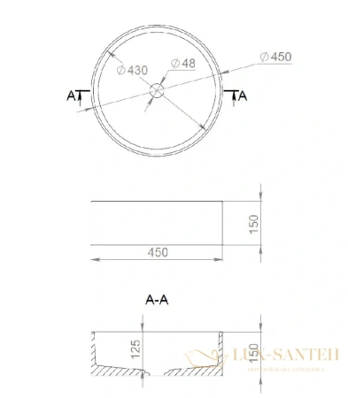 раковина salini armonia 130112sm s-stone 44x44 см, белый