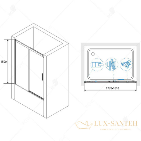 шторка rgw screens 34114518-14 на ванну sc-45b 180x150, профиль черный, стекло прозрачное