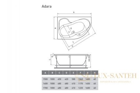 ванна акриловая relisan adara l 160х100