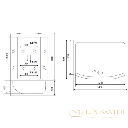 душевая кабина timo comfort t-8840 c 140x88x220 см, стекло прозрачное